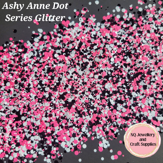 Ashy Anne Dot Glitter / Hot Pink Black & White Dots / 20g 56g Bag