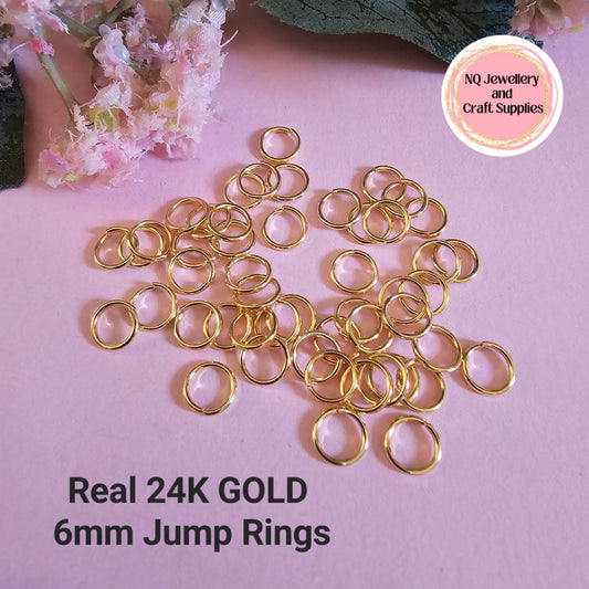 GOLD 24k Gold Plated Stainless Steel Jump Rings 304 Stainless Steel x 50pcs 6mm