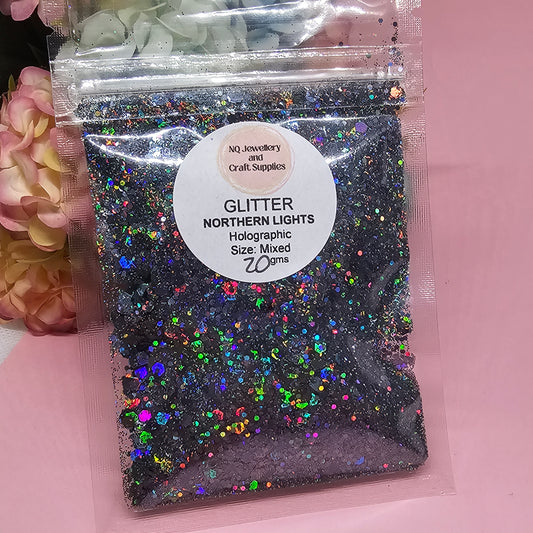 Northern Lights Grey/Black Holographic Glitter / 20gm 50gm