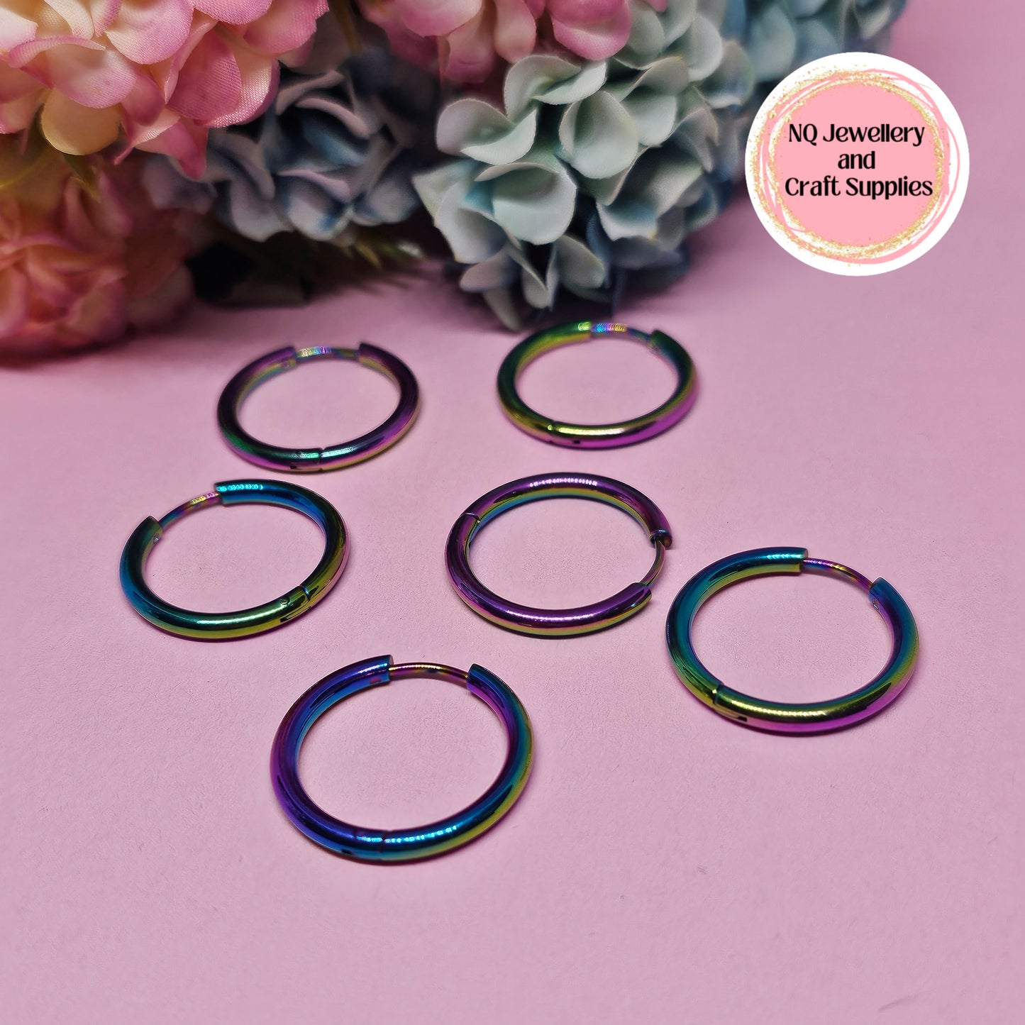 Huggie Hoop Earrings Pink 2mm / Black Rose Gold Rainbow  2.5mm thickness / Stainless Steel / 18mm