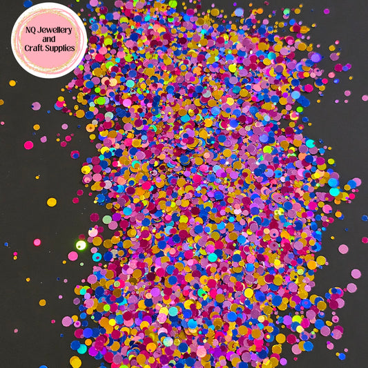 Party Girl Dot Glitter / Multi coloured Blue Pink Gold Light Purple Circles / 20g 56g Bag