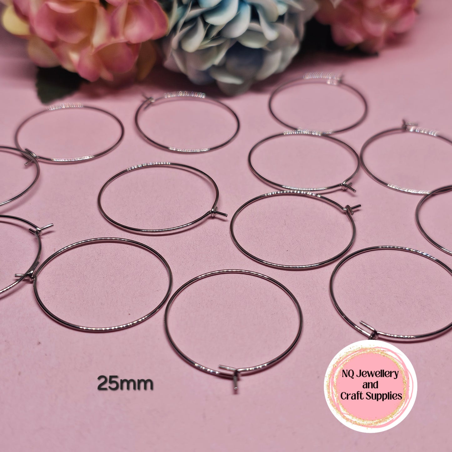 Hoop Earrings 316 Surgical Stainless Steel 15mm 20mm 25mm 30mm (Hook Closure) Wine Charms