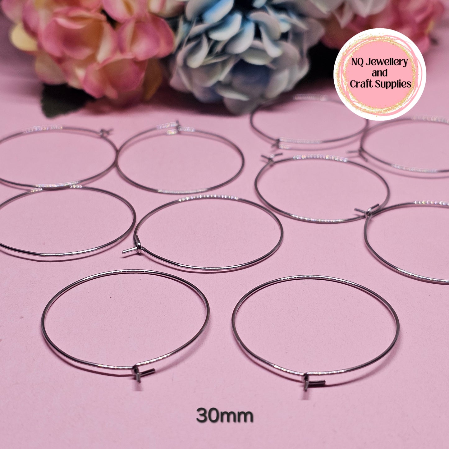 Hoop Earrings 316 Surgical Stainless Steel 15mm 20mm 25mm 30mm (Hook Closure) Wine Charms