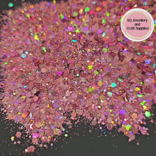 Shell Pink Glitter / Chunky MIX Sized Holographic / 20g & 50g