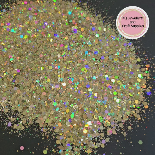 CHAMPAGNE GOLD Holographic Glitter / Mixed Size - 20g 50g Bags