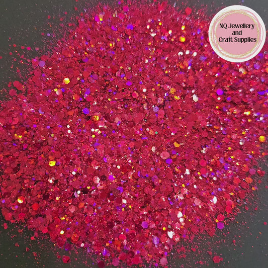 Crimson Rosella Holographic Glitter / Mixed Size - 20g 50g Bags