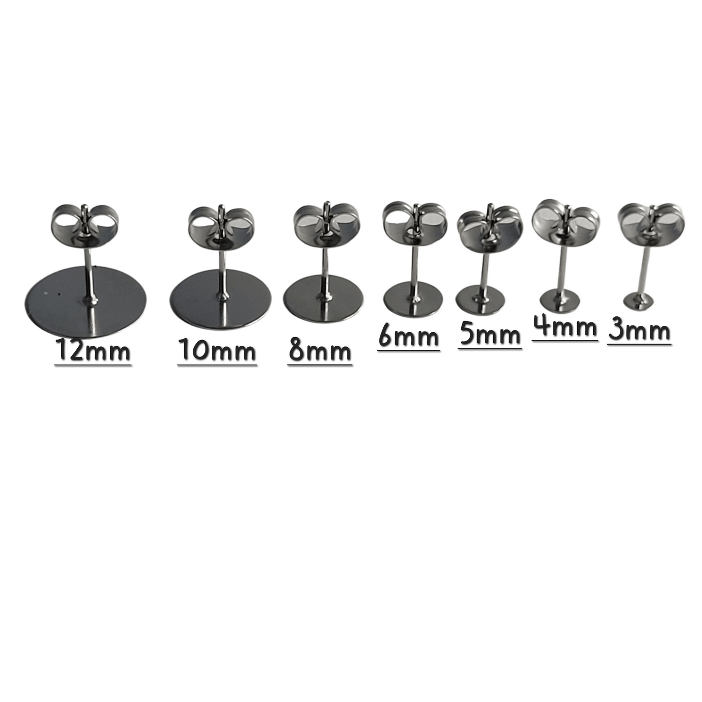 316L Stainless Steel Earring Stud Posts - 3mm 4mm 5mm 6mm 8mm 10mm 12mm / 100 pieces PLUS Backs