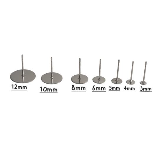 316L Stainless Steel Earring Stud Posts - 3mm 4mm 5mm 6mm 8mm 10mm 12mm / 100 pieces PLUS Backs