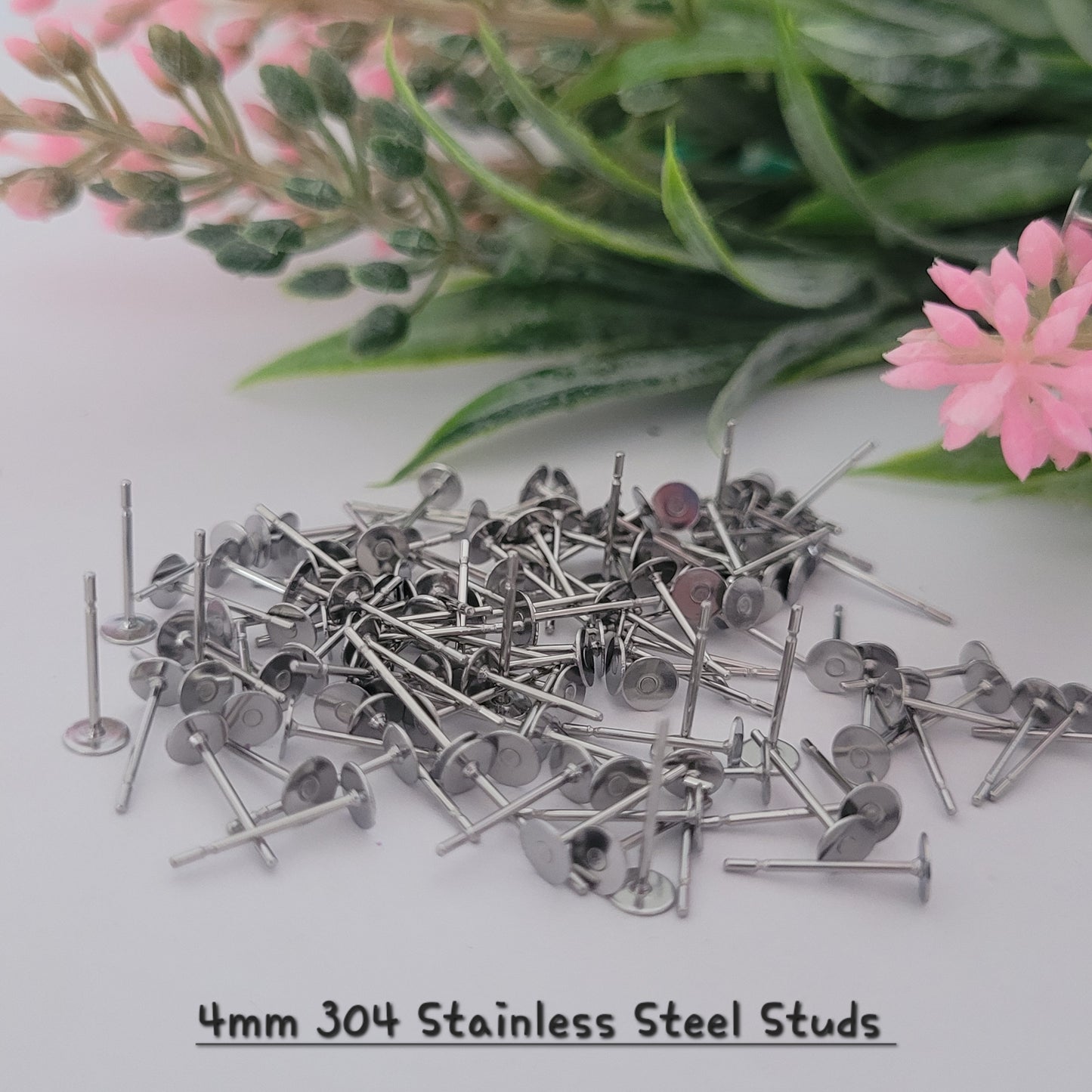 Earring Stud Posts Flat Pad / 304 Stainless Steel Hypoallergenic / 3mm 4mm 5mm 6mm 8mm 10mm 12mm