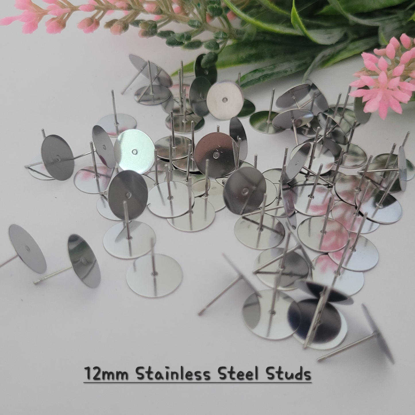 Earring Stud Posts Flat Pad / 304 Stainless Steel Hypoallergenic / 3mm 4mm 5mm 6mm 8mm 10mm 12mm