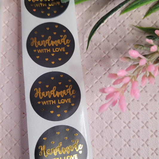 Handmade With Love / Black & Gold / Stickers / Pack of 50