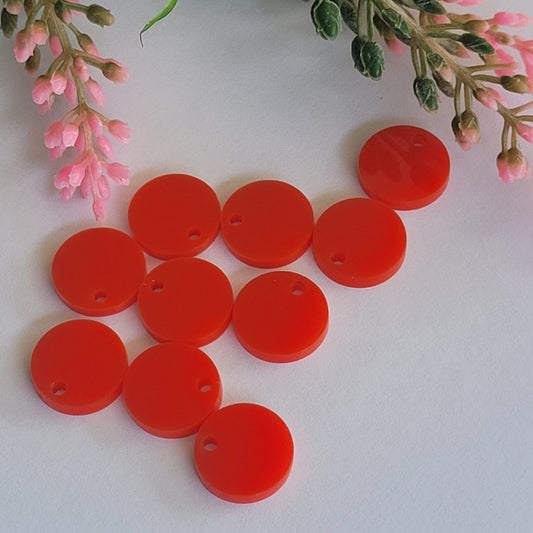 RED 12mm 15mm / Acrylic Circle Stud Earring Toppers / 10pcs / Laser Cut With 2mm Holes