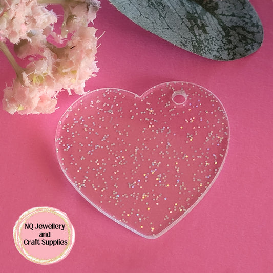 Acrylic Heart Disc with Glitter Powder Transparent 42mm x 3mm