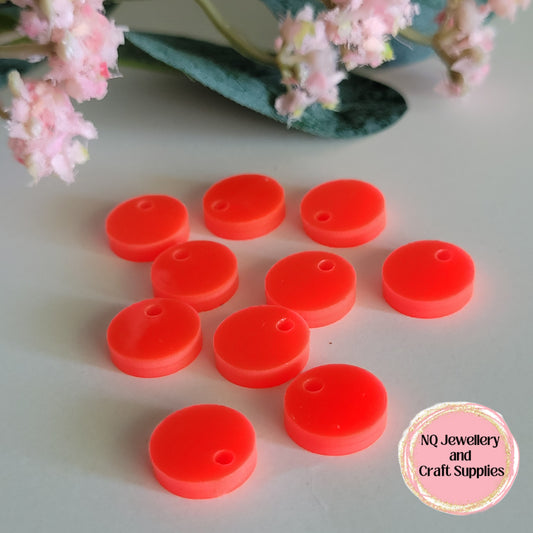 NEON FLURO ORANGE Acrylic Circle Stud Earring Toppers 12mm / 15mm - 10pcs / Laser Cut With 2mm Hole