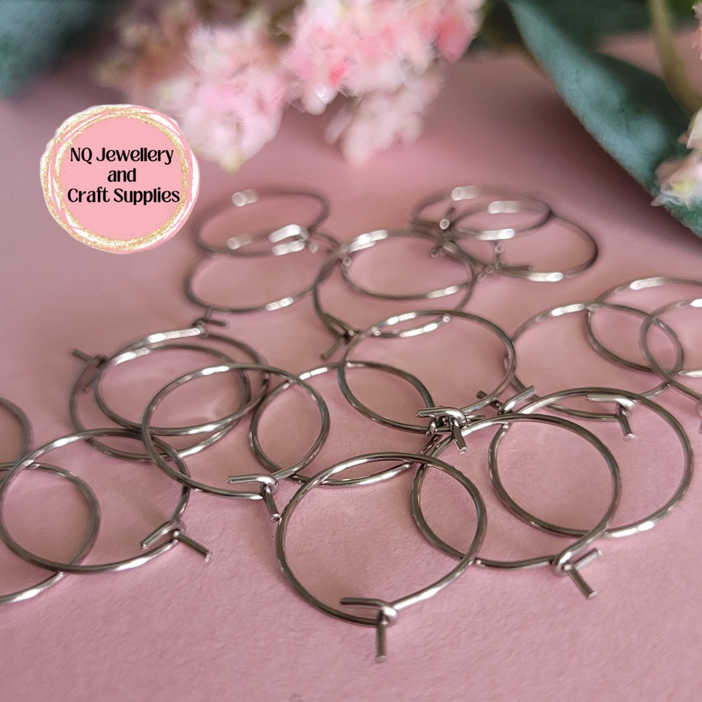 Hoop Earrings 316 Surgical Stainless Steel 15mm 20mm 25mm 30mm (Hook Closure) Wine Charms