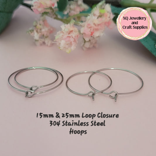 Hoop Earrings 304 Stainless Steel 20mm & 25mm (Loop Closure)