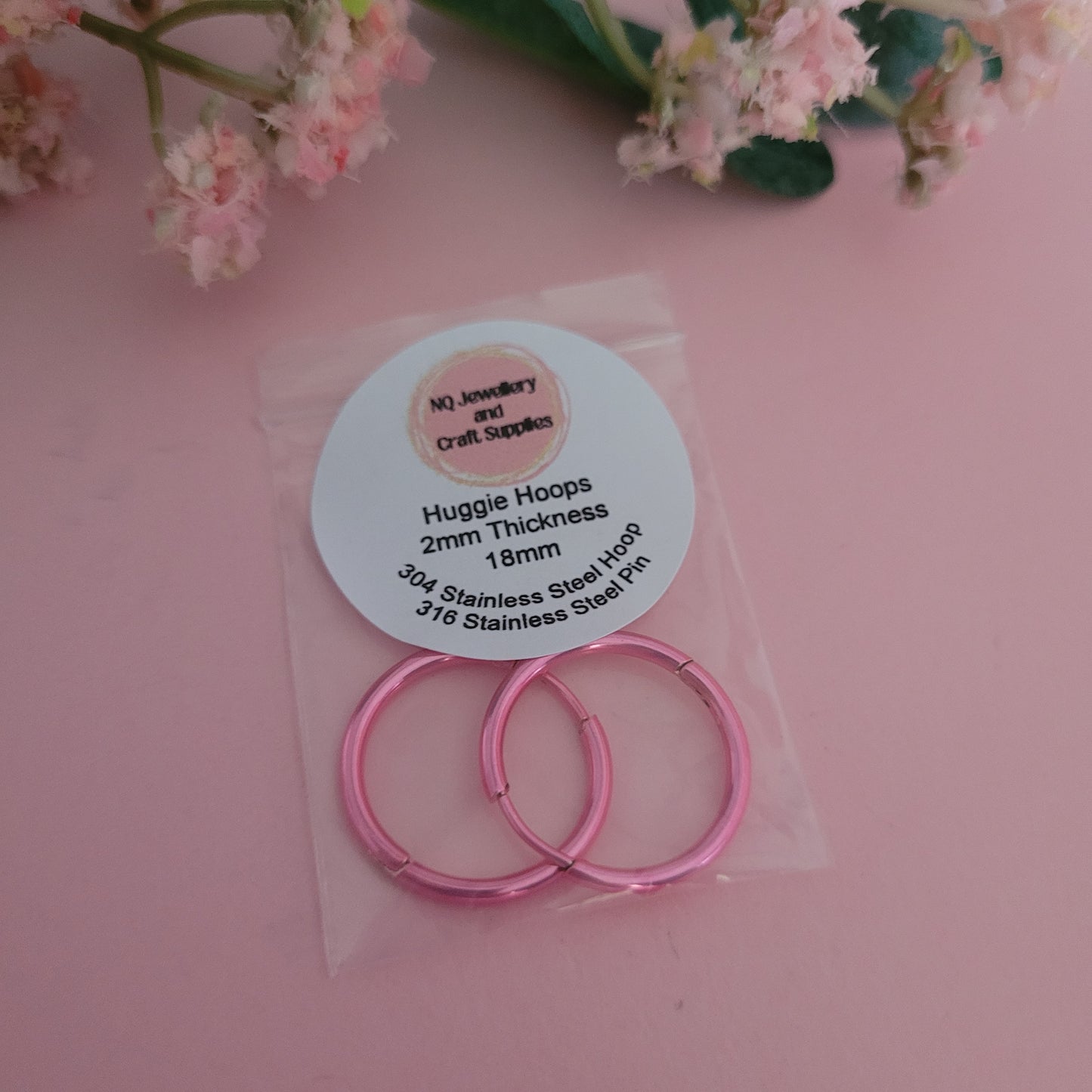 Huggie Hoop Earrings Pink 2mm / Black Rose Gold Rainbow  2.5mm thickness / Stainless Steel / 18mm